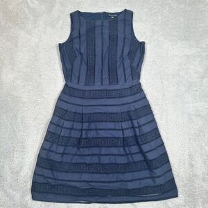 Classic Brooks Brothers Navy Blue Eyelet Dress Fully lined Size 6 Cotton EUC